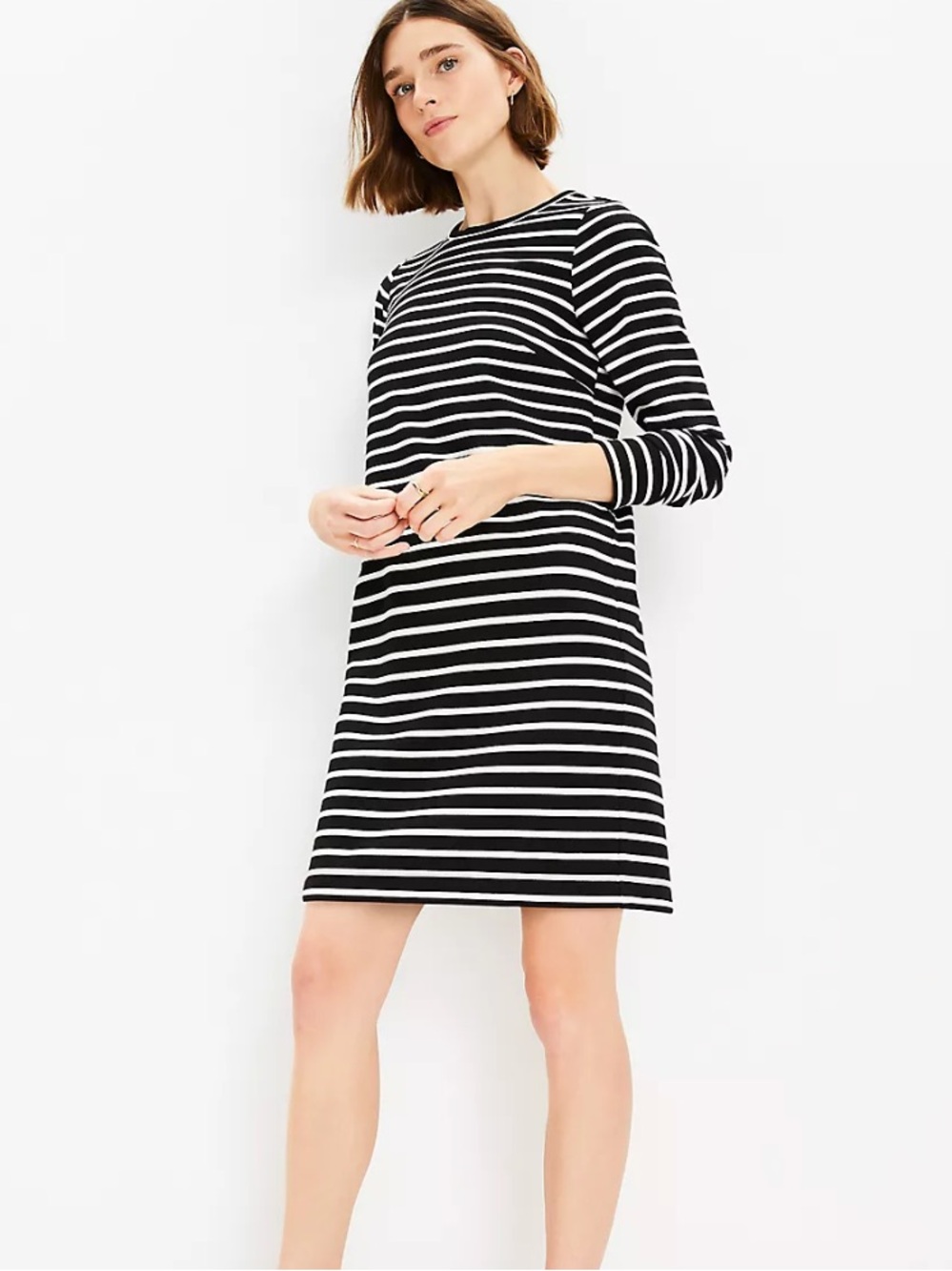 LOFT Ann Taylor Women’s Striped Ottoman Mock Neck Dress New Navy Blue Medium